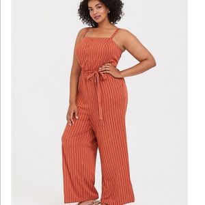 TORRID RUST ORANGE STRIPE WIDE LEG JUMPSUIT